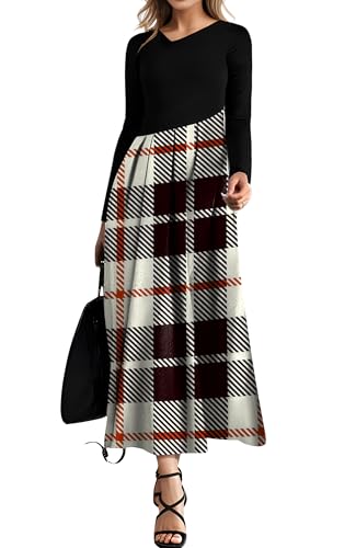 Womens Maxi Dresses Casual Long Sleeve V Neck Empire Waist Dress Trendy Fall T Shirts Long Dress