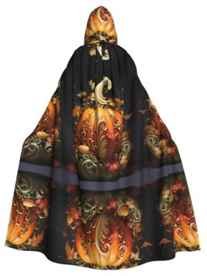 Fall Pumpkin Print Halloween Hooded Cloak Unisex Vibrant Adult Medieval Renaissance Festivals Cosplay
