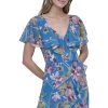 Women's Short Flutter Sleeve V-Neck High Low Hem Ruffle Dress