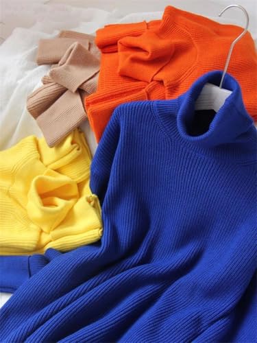Womens Oversized Turtleneck Sweater Fall Winter Loose Fit Pullover Tops Blue Orange