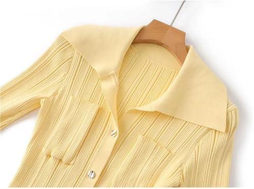 Women's Four-Season Solid Knit Dress Long Sleeve Button Down Casual Ankle Length