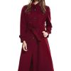 Women's Wool Trench Coat Winter Double-Breasted Jacket with Belts