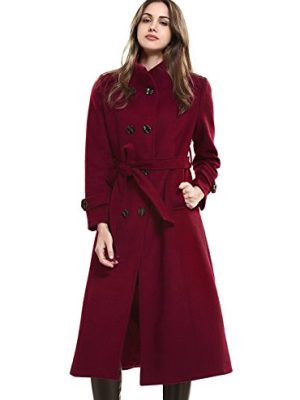 Women's Wool Trench Coat Winter Double-Breasted Jacket with Belts