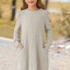Girls Fall Knit Dress Crew Neck Puff Long Sleeve Casual Tunic Dresses with Pockets 6-12 Y