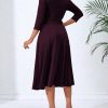 Women's Caual Midi Dress 3/4 Sleeve Crewneck A-line Swing Dress for Women with Belt for Wedding Guest & Cocktail Party