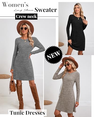 3 Pack Women's Long Sleeve Sweater Tunic Dresses - Loose Fitting Knit Crew Neck for Casual Fall Winter