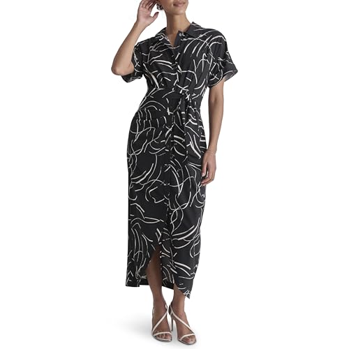 Women's Short Sleeve Collared Neck Midi Dress Shirtdress with Removable Belt