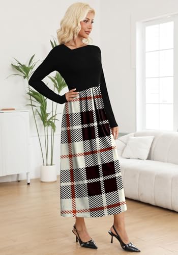 Womens Maxi Dresses Casual Long Sleeve V Neck Empire Waist Dress Trendy Fall T Shirts Long Dress