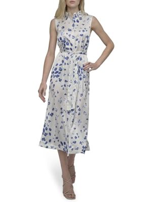 Women's Sleeveless Collared Button Front Midi Shirtdress