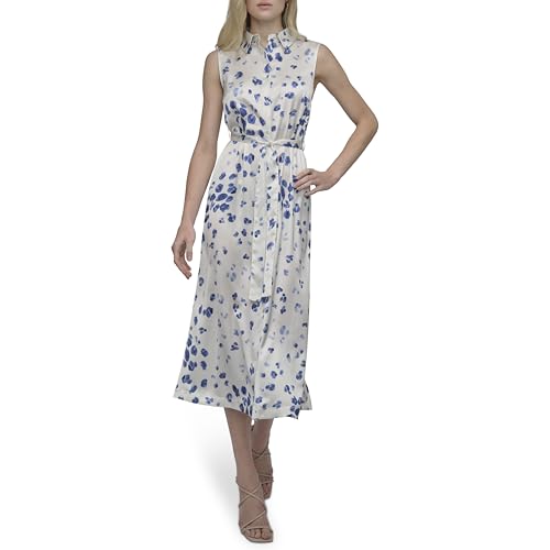 Women's Sleeveless Collared Button Front Midi Shirtdress
