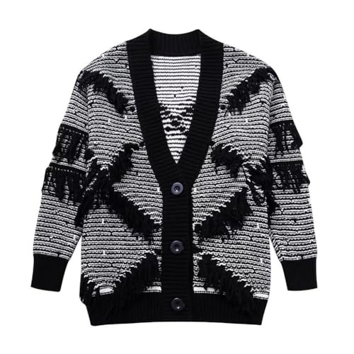 V Neck Loose Fall and Winter Women's Tassel Trimmed Knit Cardigan Sweater