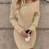 Womens Cable Knit Sweater Dress Long Sleeve Crew Neck Winter Bodycon Mini Fall Dresses 2025