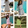 Womens Striped Pullover Sweater Crew Neck Fall Long Sleeve Trendy Casual Ribbed Knit Tunic Mini Dress
