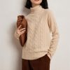 Women's Turtle Neck 100 Percent Cashmere Cable Knit Pullover Fall Winter Thick Warm Casual Style