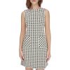 Womens Sleeveless Boat Neck Textured Knit Shift Mini Dress