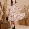 Girls' Fall Long Sleeve Dresses Kids Floral Winter Formal Dress Girl Casual Fancy Midi Clothes Size 6-14