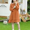Girls Long Sleeve Dress with Puff Sleeves & Ruffle Hem, Christmas Holiday Party Dress for Fall Winter, Sizes 6-15