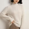Women's Mock Neck Long Sleeve 100 Percent Cashmere Cable Knitting Pullover Fall Winter Thick Soft