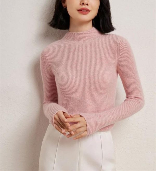 Women's Versatile 100 Percent Cashmere Mock Neck Pullover Fall Winter Slim Basic Soft Warm Sweater