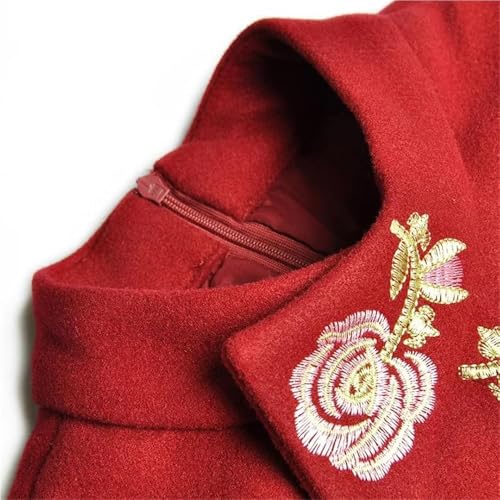 Women's Embroidery Floral Midi Dress Stand Collar Long Sleeve Fall Winter Warm Party Dress