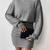 Women's Pullover Sweater Dress Long Lantern Sleeve Turtle Neck Cute Ribbed Knit Bodycon Mini Short Dress 2025 Fall