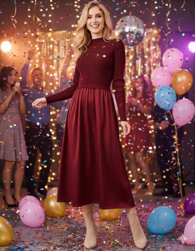 Womens Turtleneck Maxi Sweater Dresses Long Sleeve Knit Pullover Jumper Fall Winter Flowy Modest Long Dress