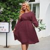 Women's Plus Size Swiss Dot Long Sleeve Chiffon Dress Flowy High Waist A Line Ruffle Babydoll Midi Dresses 16W-24W