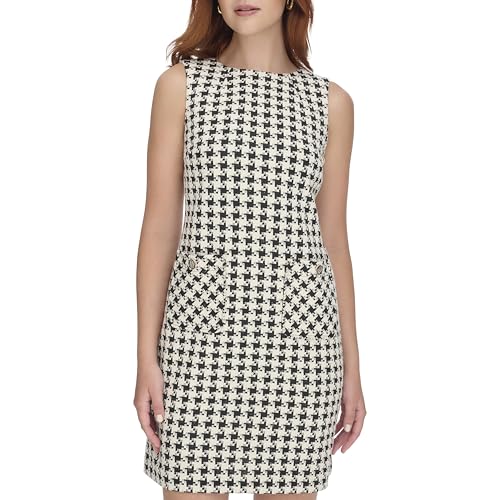 Womens Sleeveless Boat Neck Textured Knit Shift Mini Dress
