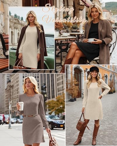 3 Pack Women's Long Sleeve Sweater Dress Ribbed Knit Crew Neck Tunic Dresses 2025 Fall Casual Trendy Outfits