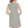 Womens Sleeveless Boat Neck Textured Knit Shift Mini Dress