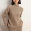 Women's Mock Neck Long Sleeve 100 Percent Cashmere Cable Knitting Pullover Fall Winter Thick Soft