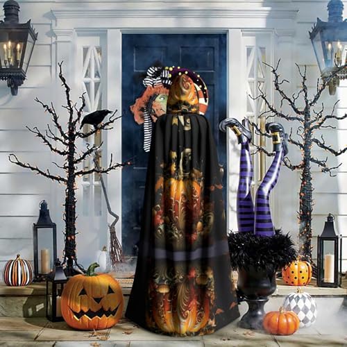 Fall Pumpkin Print Halloween Hooded Cloak Unisex Vibrant Adult Medieval Renaissance Festivals Cosplay