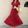 Summer Maxi Dress for Women Casual Flowy V Neck Short Sleeve A Line Empire Waist Tiered Long Dresses with Pockets