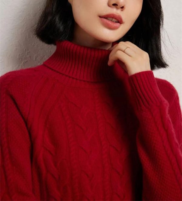Women's Turtleneck Cable Knit 100 Percent Cashmere Pullover Fall Winter Thick Warm Classic