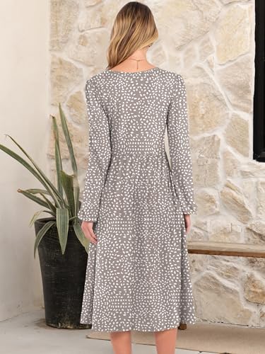 Women Long Sleeve Midi Dress Crewneck 2025 Fall Fashion Casual Flowy A-Line Long Dresses Vacation Outfit with Pocket