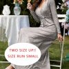 Long Sleeve Sequin Dress for Women Formal Gowns Sparkly V Neck Maxi Dress