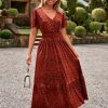 Womens Fall Velvet Dress Short Sleeve V Neck Floral Maxi Dress Long Formal Winter Wedding Guest Dresses
