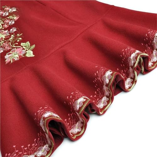 Women's Embroidery Floral Midi Dress Stand Collar Long Sleeve Fall Winter Warm Party Dress