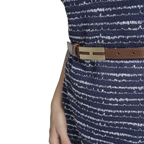 Womens Sleeveless Belted Stretch Tweed Dress