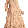 Boho Dresses for Women 2025 Casual Floral Square Neck Long Sleeve Smocked Elastic Waist Tiered Ruffle Hem Maxi Dress