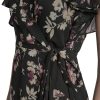 Women's Cap Sleeve Surplice Neck Side Tie Faux Wrap Midi Dress