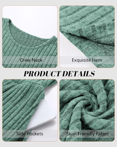 2 Pack Women's Long Sleeve Sweater Dress Ribbed Pleated Casual Round Neck Knee Length Dress with Pocket