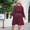 Women's Plus Size Swiss Dot Long Sleeve Chiffon Dress Flowy High Waist A Line Ruffle Babydoll Midi Dresses 16W-24W