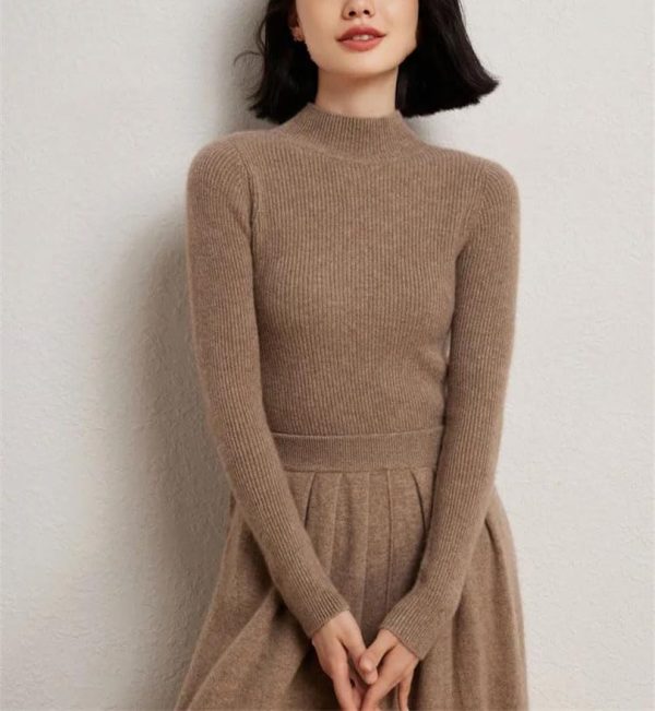 Women's Versatile 100 Percent Cashmere Mock Neck Pullover Fall Winter Slim Basic Soft Warm Sweater