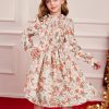 Girls' Fall Long Sleeve Dresses Kids Floral Winter Formal Dress Girl Casual Fancy Midi Clothes Size 6-14