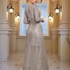 Long Sleeve Sequin Dress for Women Formal Gowns Sparkly V Neck Maxi Dress