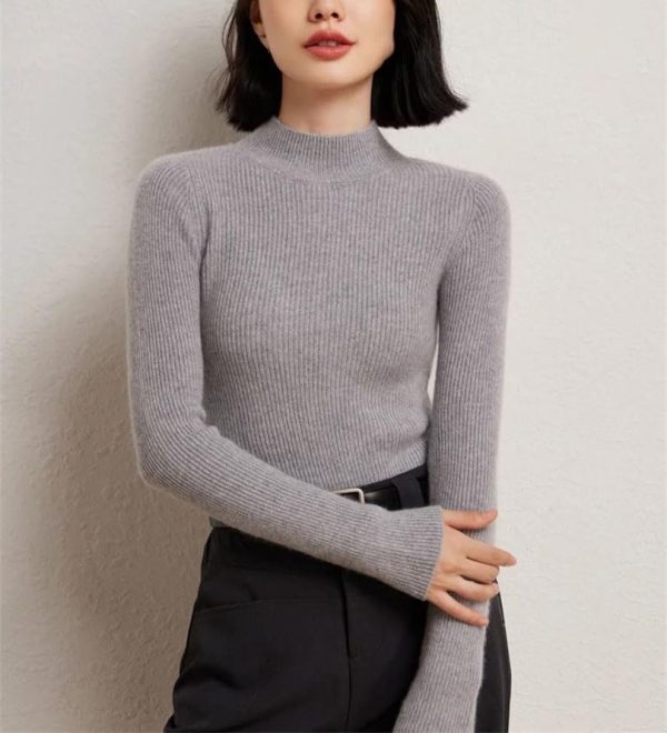 Women's Versatile 100 Percent Cashmere Mock Neck Pullover Fall Winter Slim Basic Soft Warm Sweater