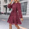 Womens Long Sleeve Fall Dresses 2024 Button Up Empire Waist with Belt A-Line Mini Dress Casual Fall Winter Dress
