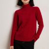 Women's Turtle Neck 100 Percent Cashmere Cable Knit Pullover Fall Winter Thick Warm Casual Style