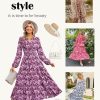 Women Floral Maxi Dress,2025 Fall Long Sleeve Casual Dresses,V Neck Boho Flowy Elegant Dress with Pockets